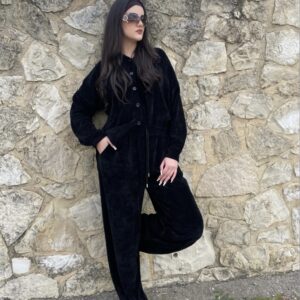 Βελούδινο Σετ Πουκάμισο & Παντελόνι – Μαύρο (One Size)