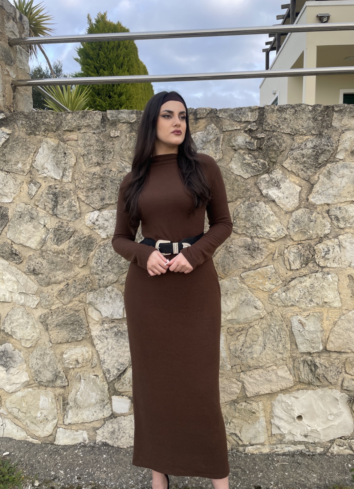 Μάξι Εφαρμοστό Φόρεμα με Μακρύ Μανίκι - Image 4